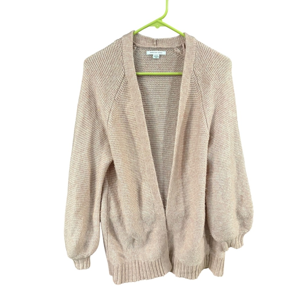 American Eagle Womens Small Blush Pink Open Front Balloon Sleeve Cardigan